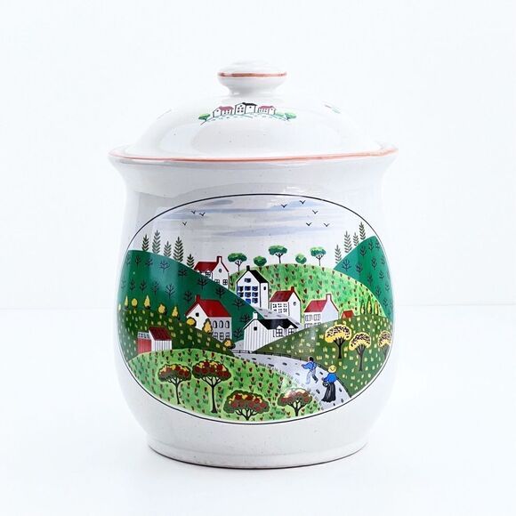 Newcor Stoneware Country Village Cookie Jar Canister - Picture 1 of 11
